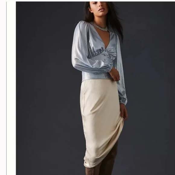 NWT Anthropologie Flat White Liquid Shine V Blouse - Picture 2 of 11